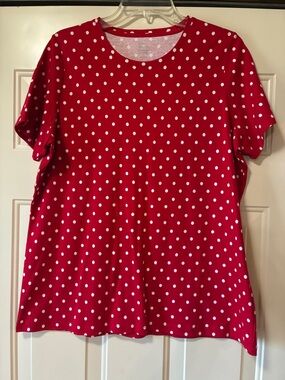 NWT Large Kim Rogers Red and White Polka Dot Perfectly Soft Tee